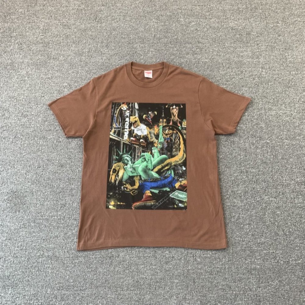 Supreme T Rex Tyrannosaurus Rex Statue Of Liberty T-shirt In Brown